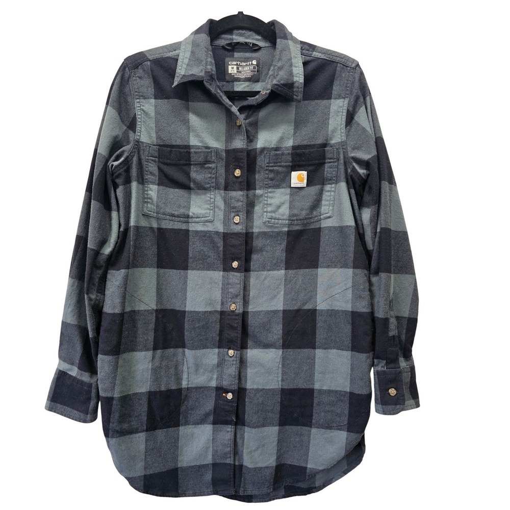 Carhartt Womens Relaxed Fit Buffalo Plaid Flannel Shirt Grey Black Size M 104974